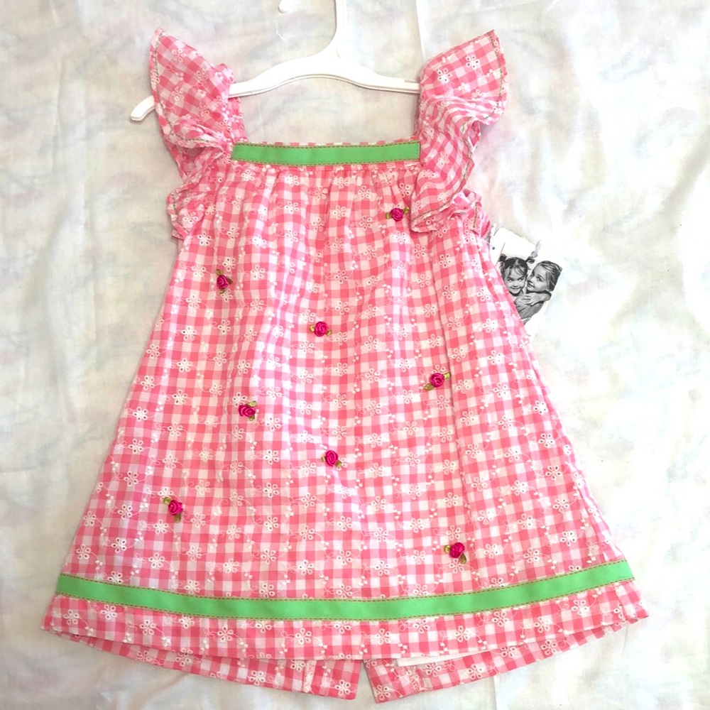 Pink gingham eyelet dress